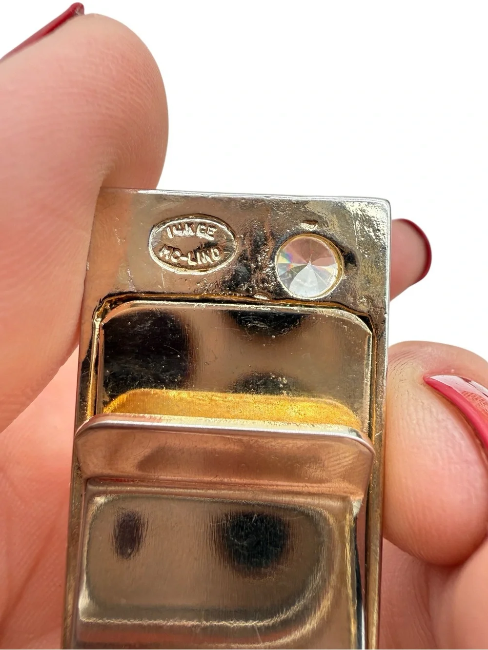 Vintage Lind 14K Gold-Plated Nugget Money Clip w/ Cubic Zirconia Accent- Signed
